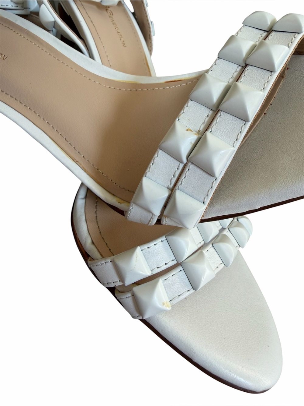 BCBGeneration New Leisa Dacotah White Studded Ankle Strap Heel Sandals Size 7.5 - Picture 9 of 11